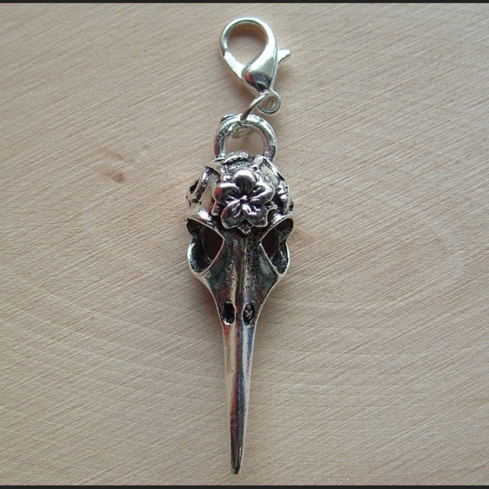 Clip On RAVEN Bird skull charms planner zipper pull clipon